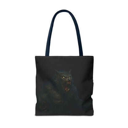 Werewolf tote bag featuring dark Halloween art, perfect gift for horror fans, made by Printify.