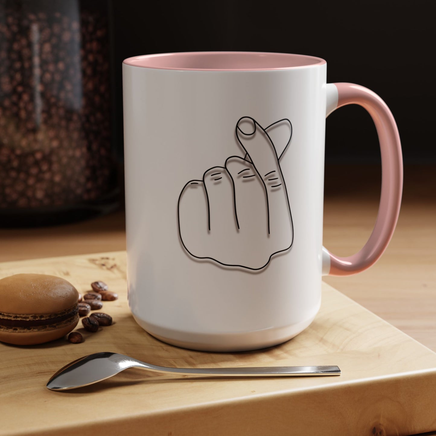 K-Pop Accent Mug - Love Gesture Design (11oz, 15oz), Korean Pop Coffee Cup, K-Pop Lover Gift, Cute Drinkware, Unique Mug