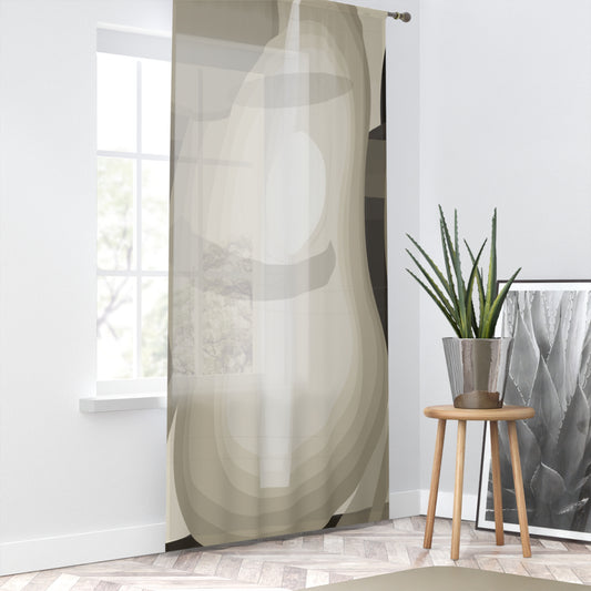 Abstract neutral swirl window curtain with modern geometric sheer panel, ideal for contemporary home decor by Printify.