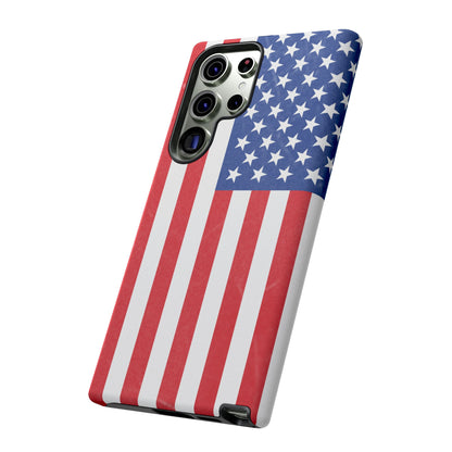 Durable American flag phone case for iPhone by Printify, featuring a patriotic design and rugged protection.