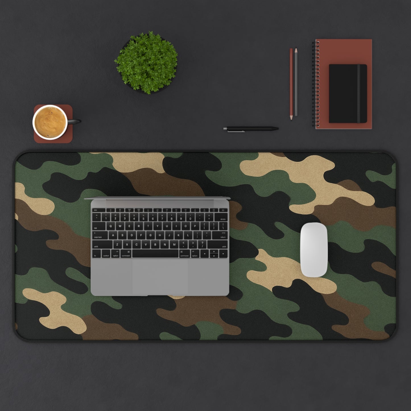 Large camouflage desk mat from Printify featuring a camo pattern, ideal for office or gaming setups.