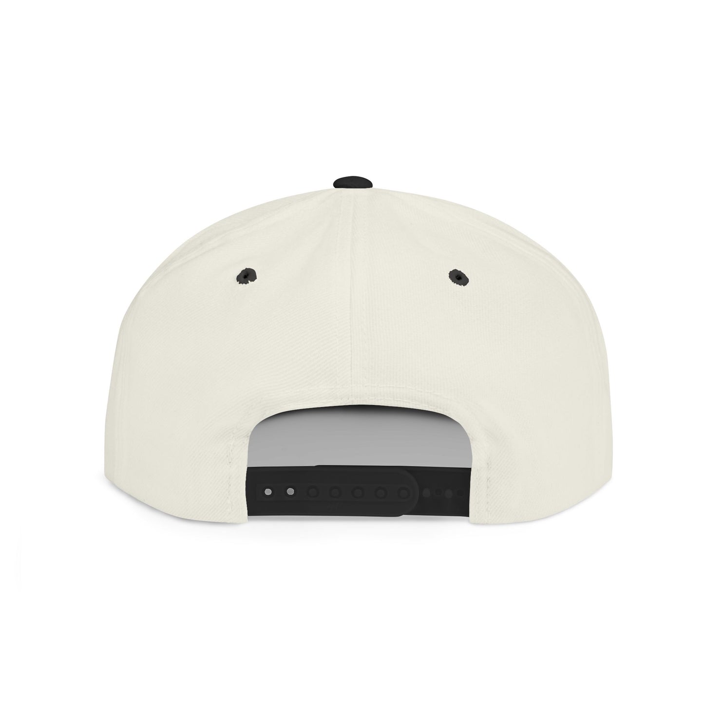 Minimalist hand gesture flat bill snapback hat by Printify, featuring a simple design and adjustable strap in a casual style.