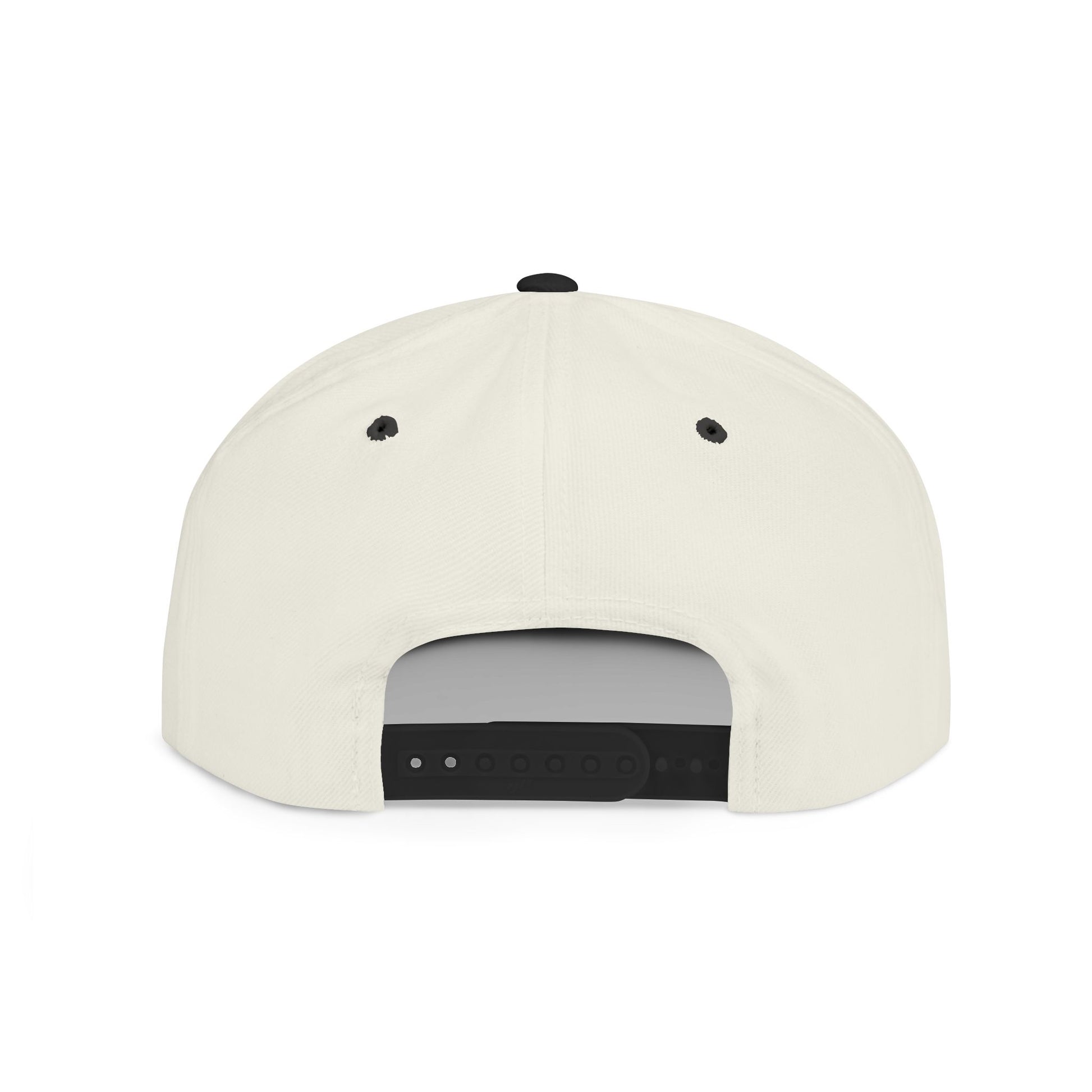 Minimalist hand gesture flat bill snapback hat by Printify, featuring a simple design and adjustable strap in a casual style.