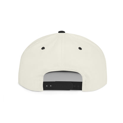 Minimalist hand gesture flat bill snapback hat by Printify, featuring a simple design and adjustable strap in a casual style.