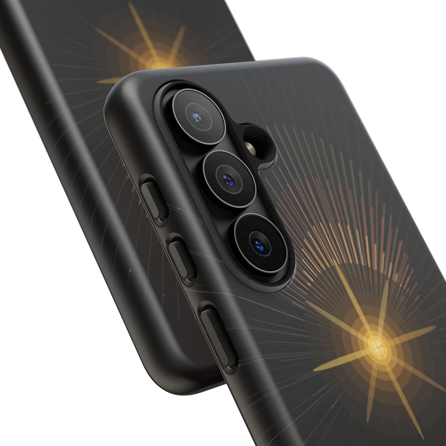 Tough Cases - Radiant Star Phone Case, Protective Black Shockproof Cover with Golden Light Design