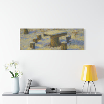 Winter landscape canvas wall art featuring a snowy forest scene, matte stretched print by Printify.