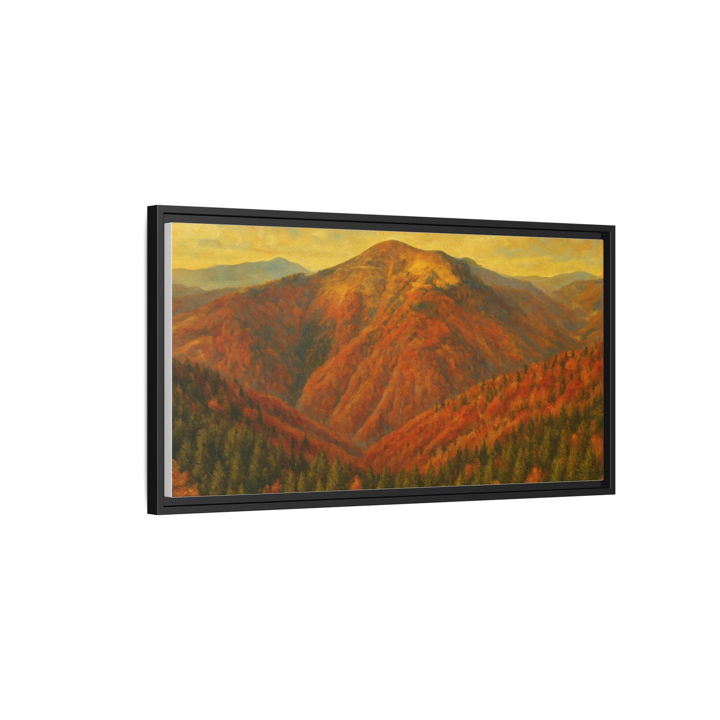 Autumn mountain matte canvas framed wall art by Printify, featuring a scenic mountain landscape in warm autumn tones.