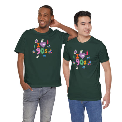 I  Love the 90's Short Sleeve Tee - Retro Graphic Tee, Vintage Style Shirt, Perfect for Casual Outings, 90s Nostalgia Apparel