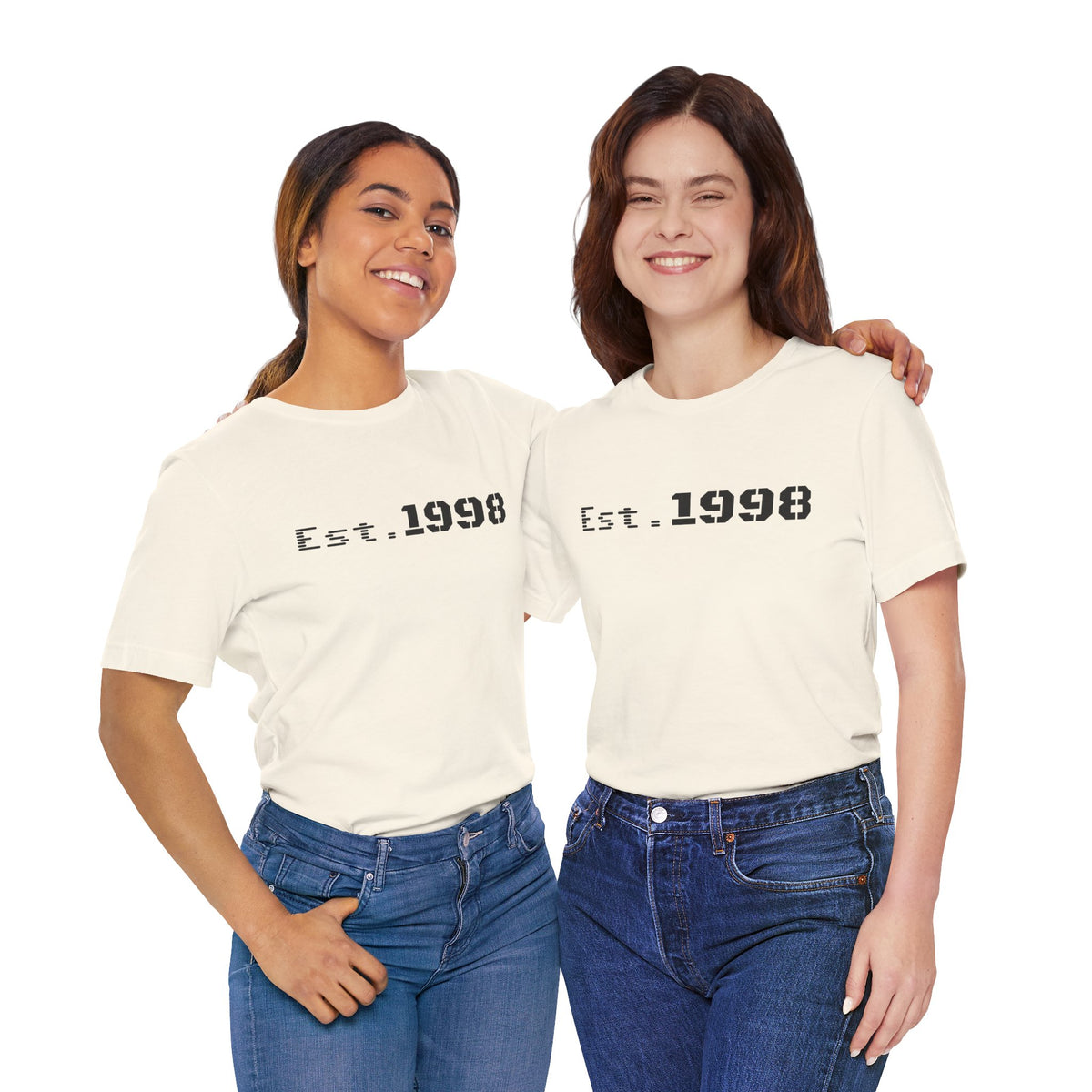 Vintage Est. 1998 T-Shirt by Printify featuring a graphic design celebrating the year of birth.