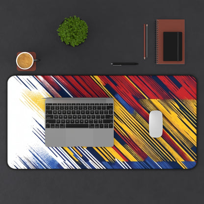 Abstract Flag Brushstroke Desk Mat — Colorful Red, Yellow & Blue Gaming/Office Mousepad