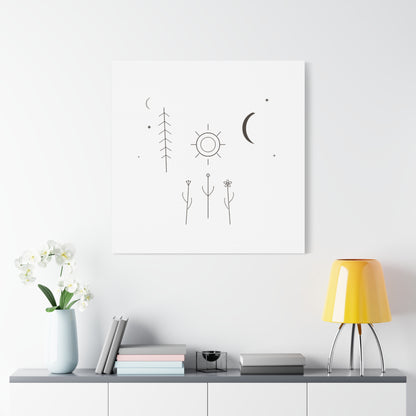 Minimal Sun Moon Botanical Canvas | Stretched Matte Wall Art