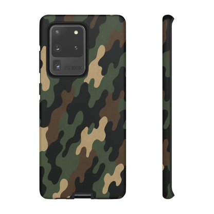 Camouflage tough phone case by Printify, rugged camo design providing durable protection for smartphones.