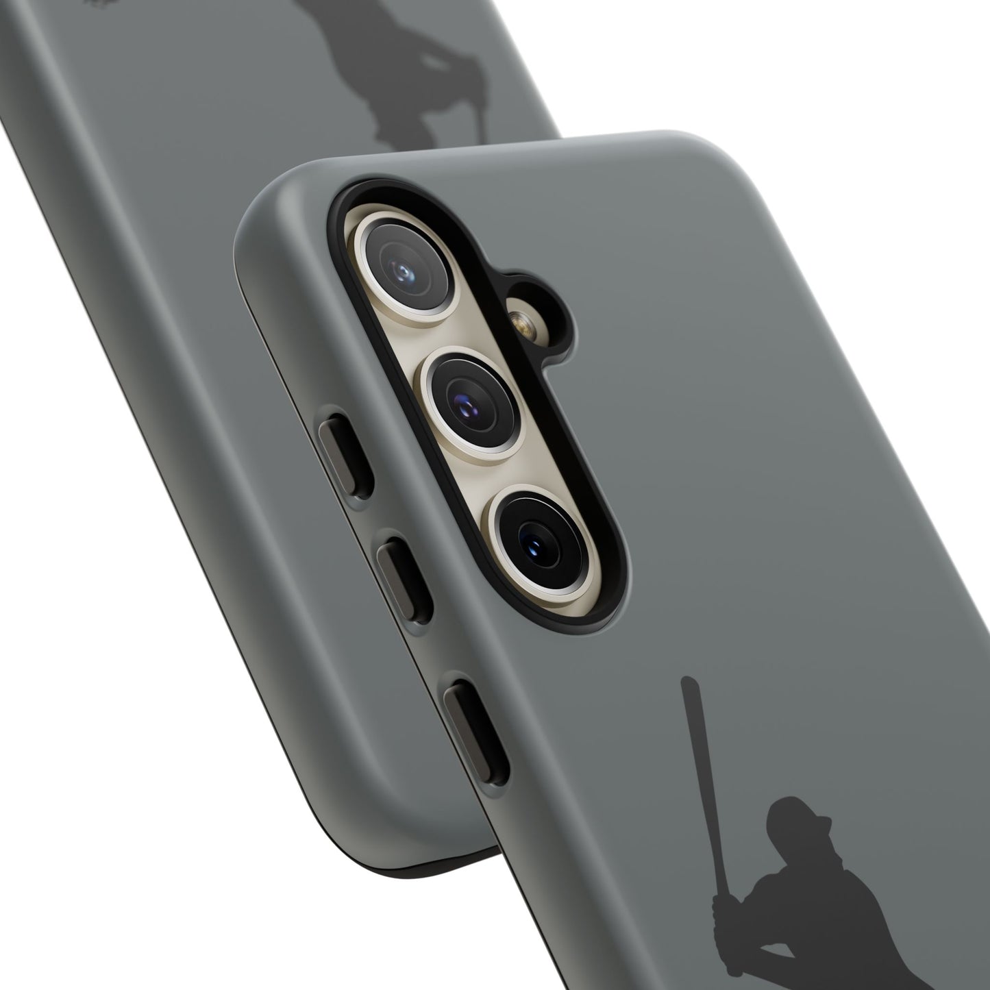 Black phone case with a baseball silhouette design, protective sporty iPhone cover by Printify.