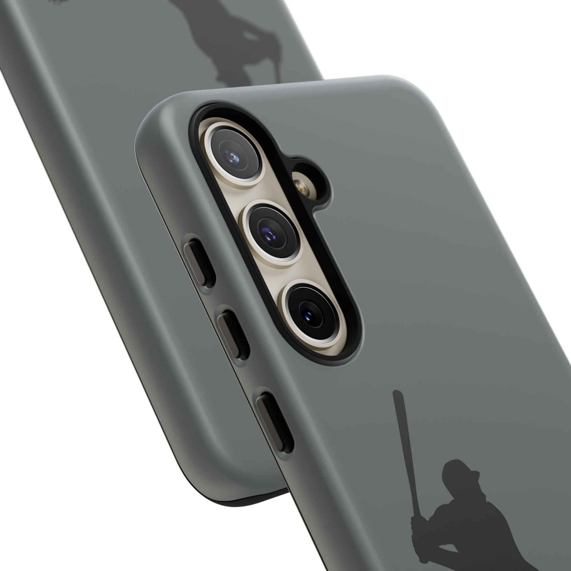 Black phone case with a baseball silhouette design, protective sporty iPhone cover by Printify.