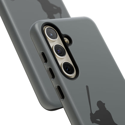 Black phone case with a baseball silhouette design, protective sporty iPhone cover by Printify.