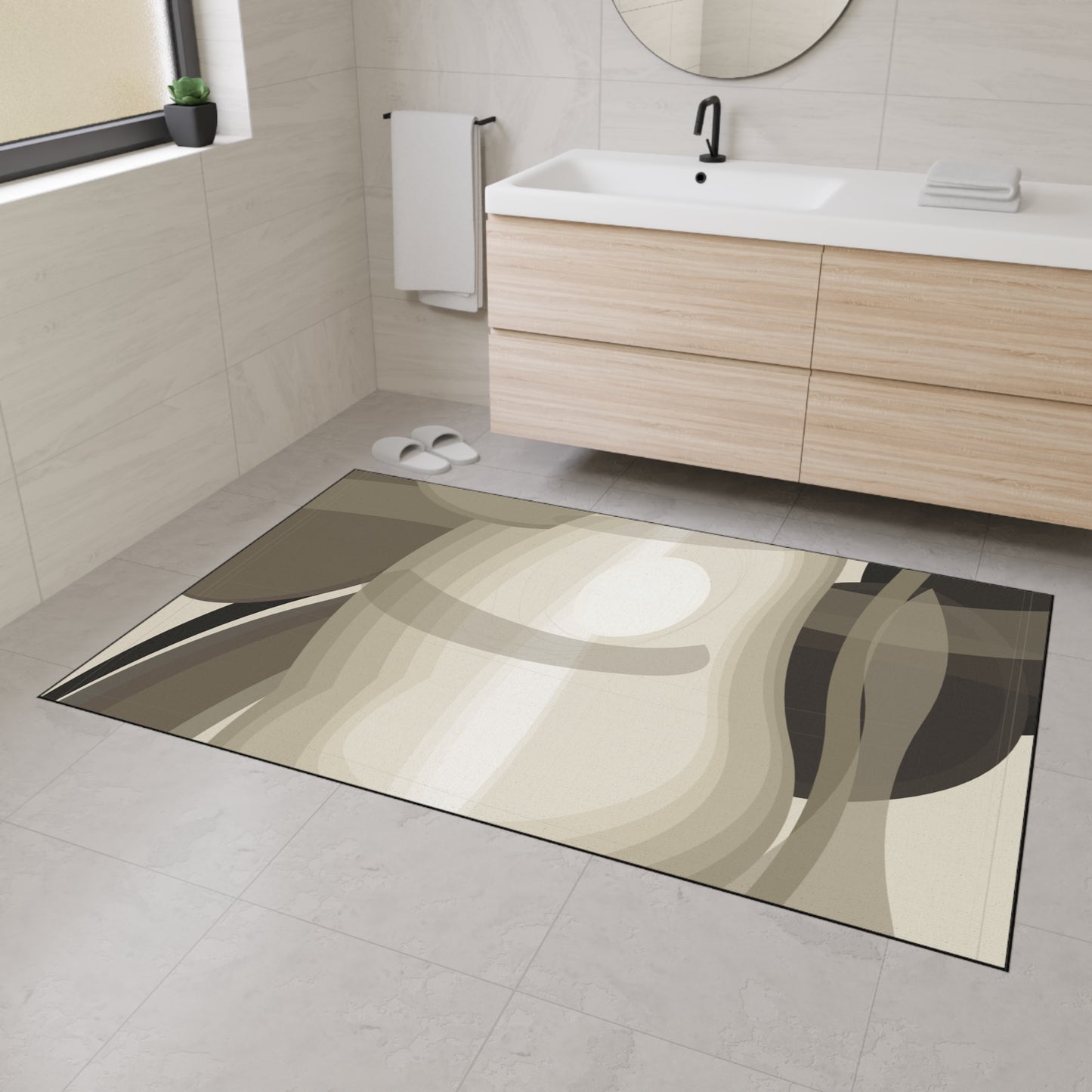 Neutral Abstract Swirls Heavy Duty Floor Mat | Modern Entryway Rug