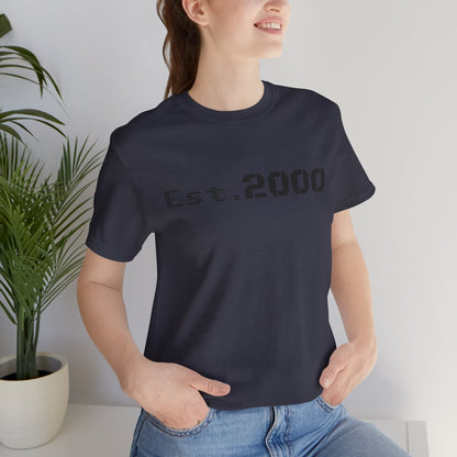 Retro pixel design T-shirt from Printify, featuring "Born in 2000" text on a casual Est. 2000 T-shirt.