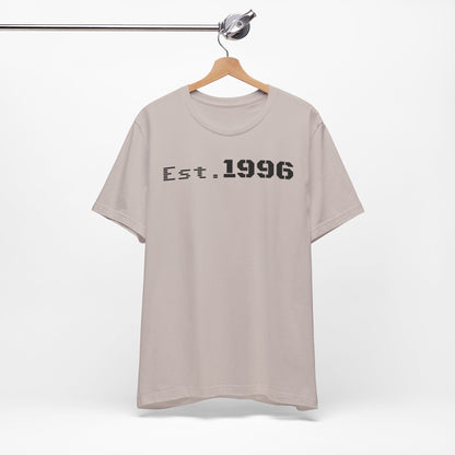 Unisex Jersey Tee - 'Est. 1996' Graphic Shirt, Birthday Gift, Casual Wear, Vintage Style, Retro Fashion, Gift for Him/Her - TRV