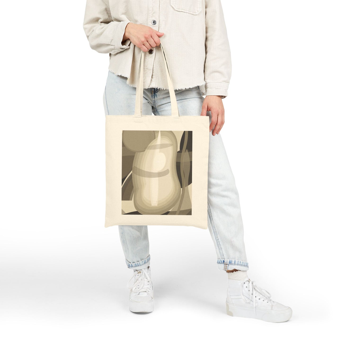 Abstract Pear Still Life Tote Bag | Neutral Geometric Fruit Print