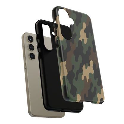 Camouflage tough phone case by Printify showing rugged camo design and protective features on a smartphone.