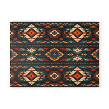 Southwest Aztec Glass Cutting Board – Rustic Tribal Pattern Kitchen Board