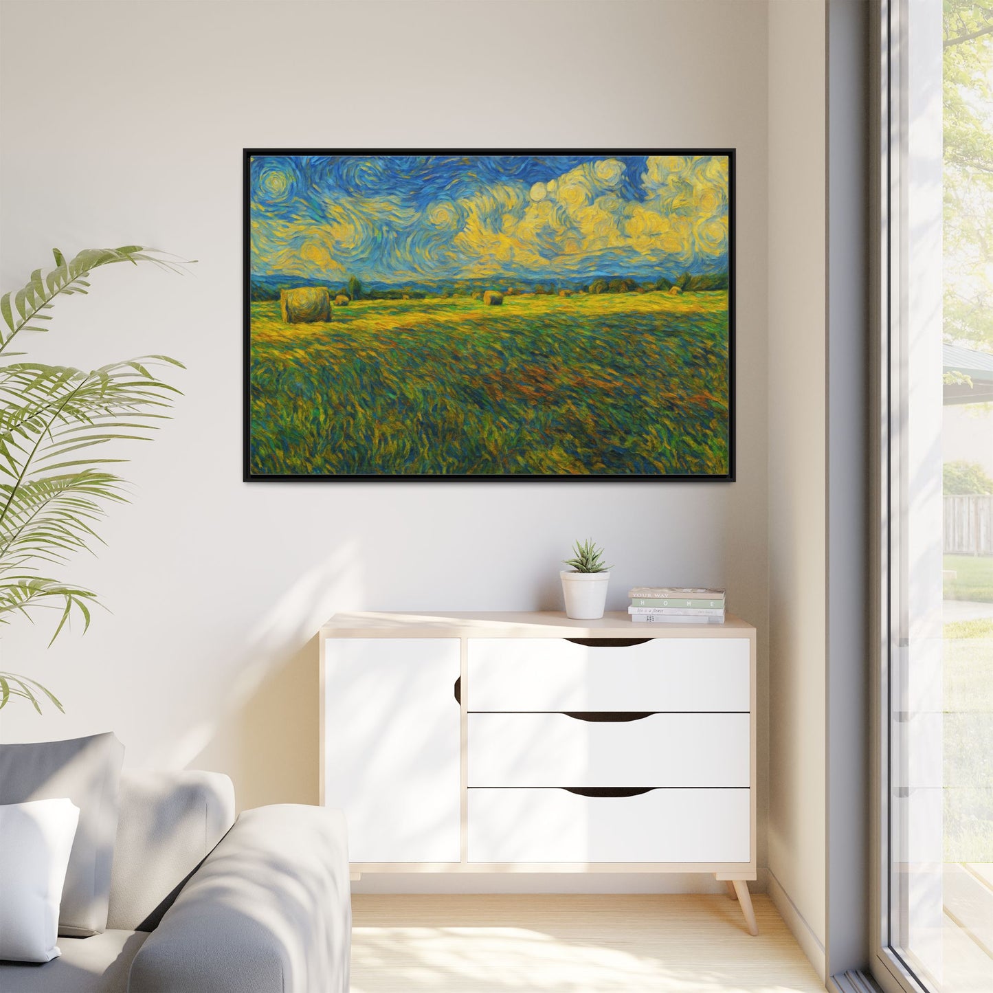 Framed landscape matte canvas print by Printify featuring vibrant, multi-color scenic artwork on high-quality canvas.