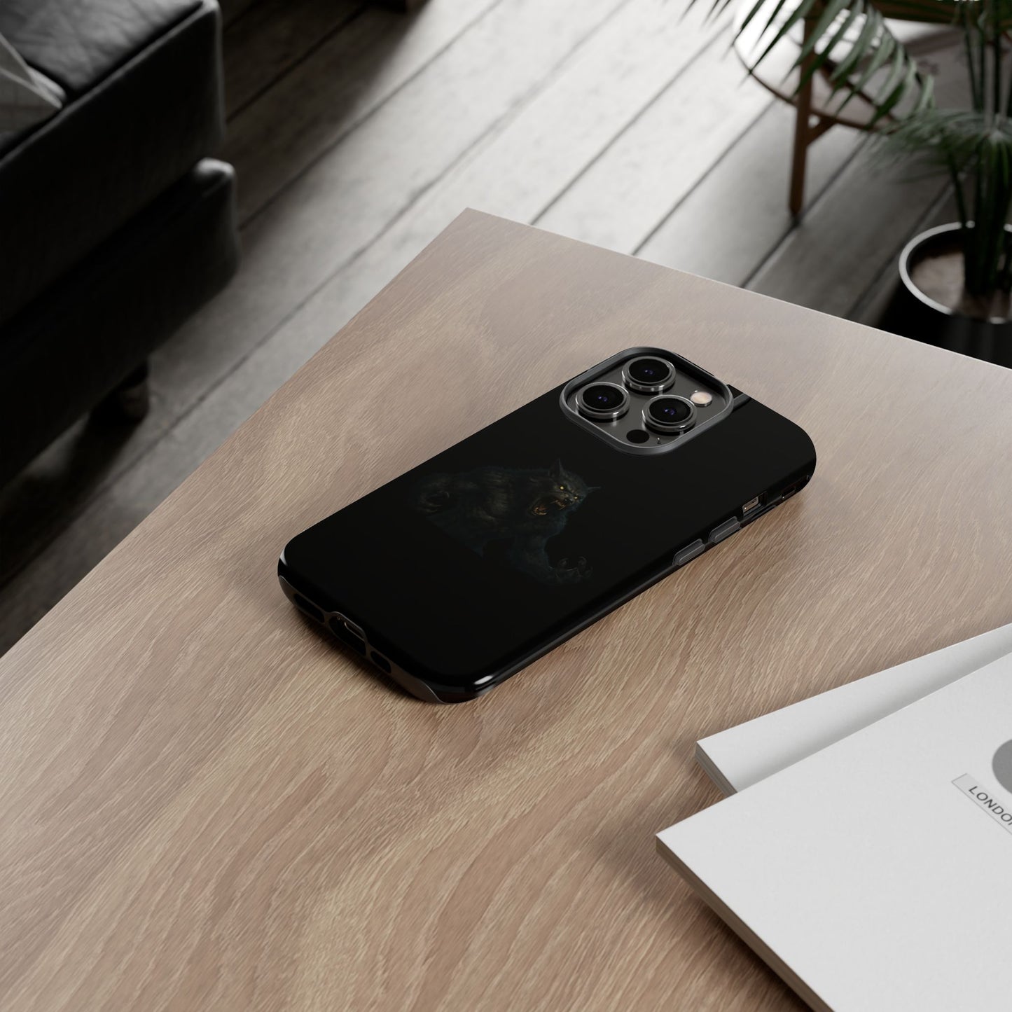 Werewolf phone case with dark monster graphic, durable protective cover for smartphones, by Printify.
