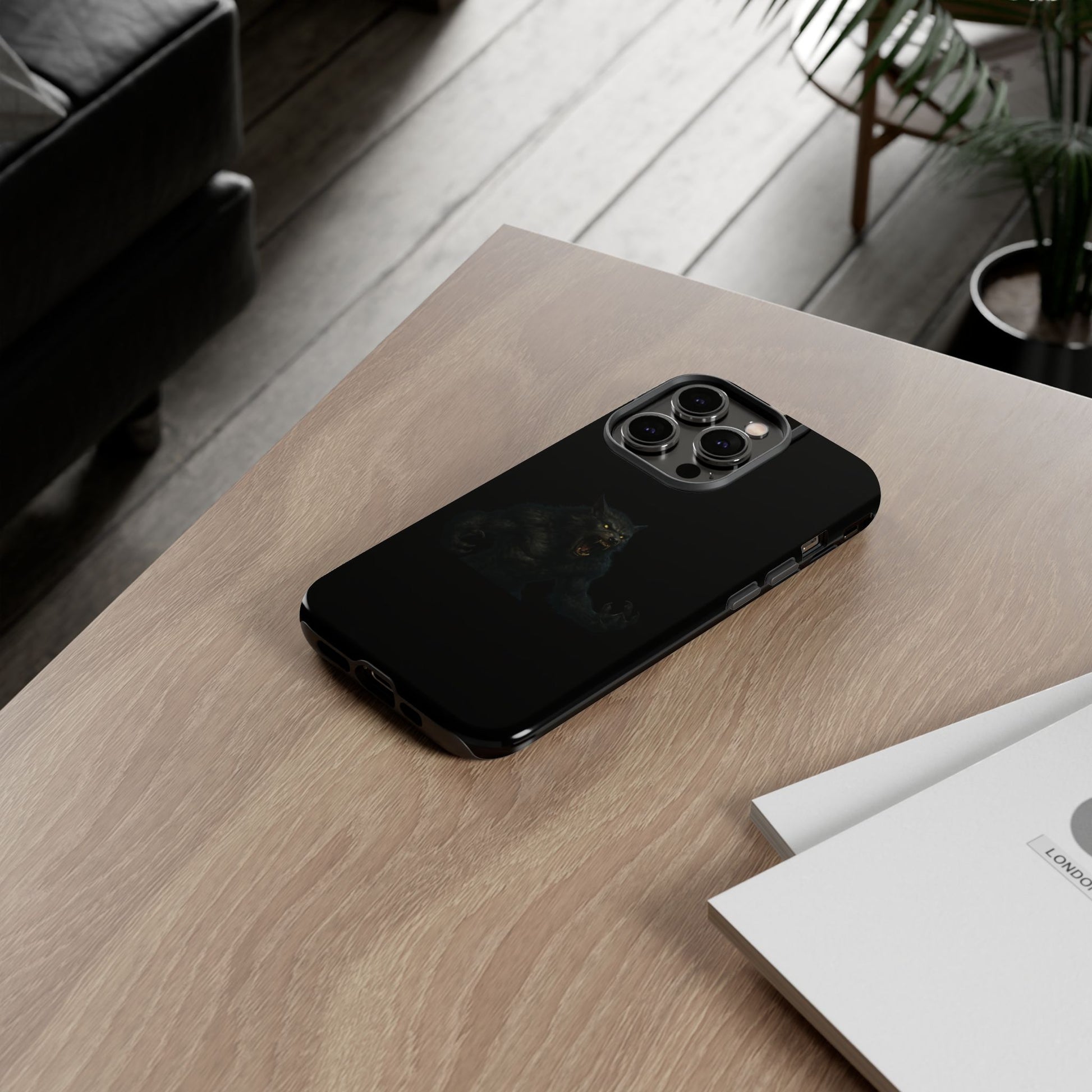 Werewolf phone case with dark monster graphic, durable protective cover for smartphones, by Printify.