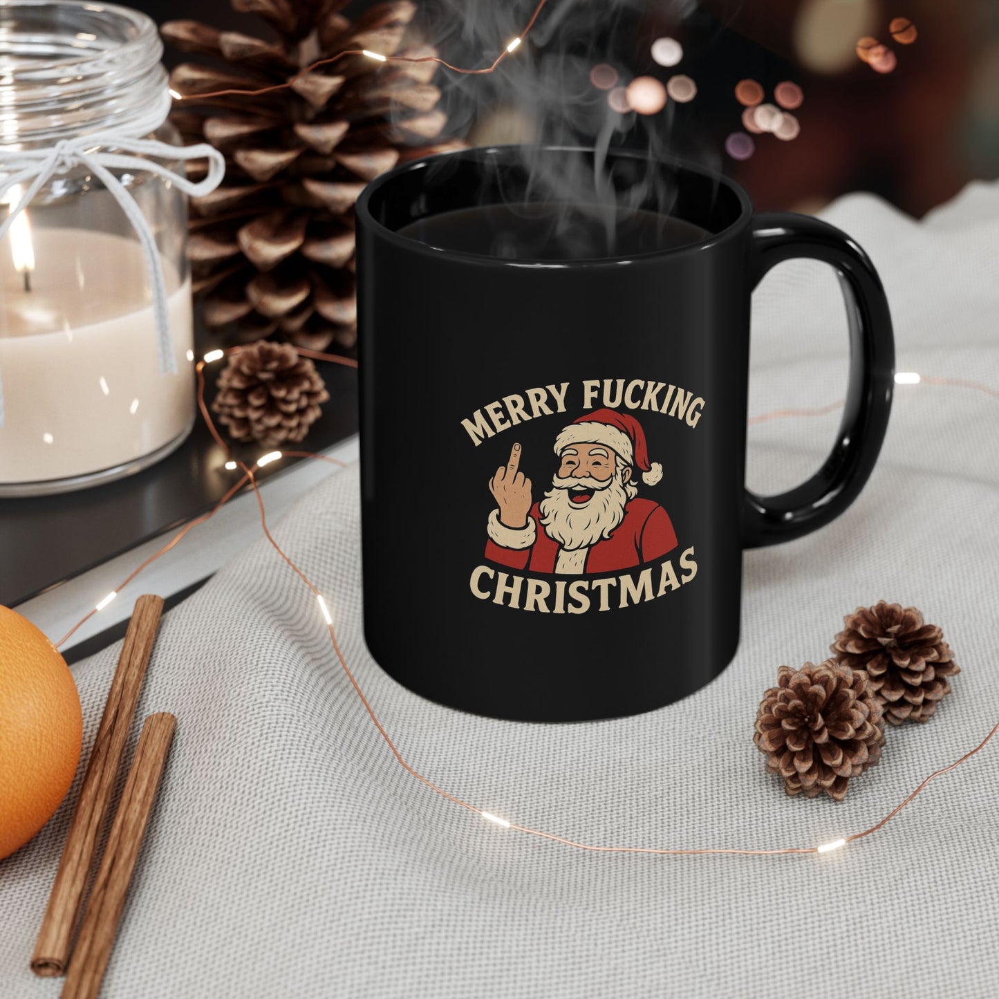 Mug — "Merry Fucking Christmas" Funny Santa Coffee Mug (Black, 11/15oz)