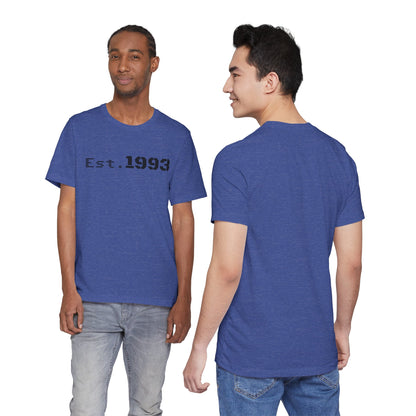 Vintage 1993 Est. T-Shirt from Printify featuring a classic Born in 1993 design, casual cotton tee for men or women.