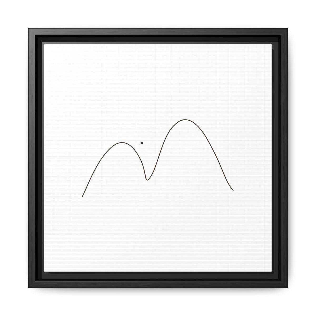 Minimalist mountain line art on framed matte canvas by Printify, featuring simple mountain silhouette artwork.
