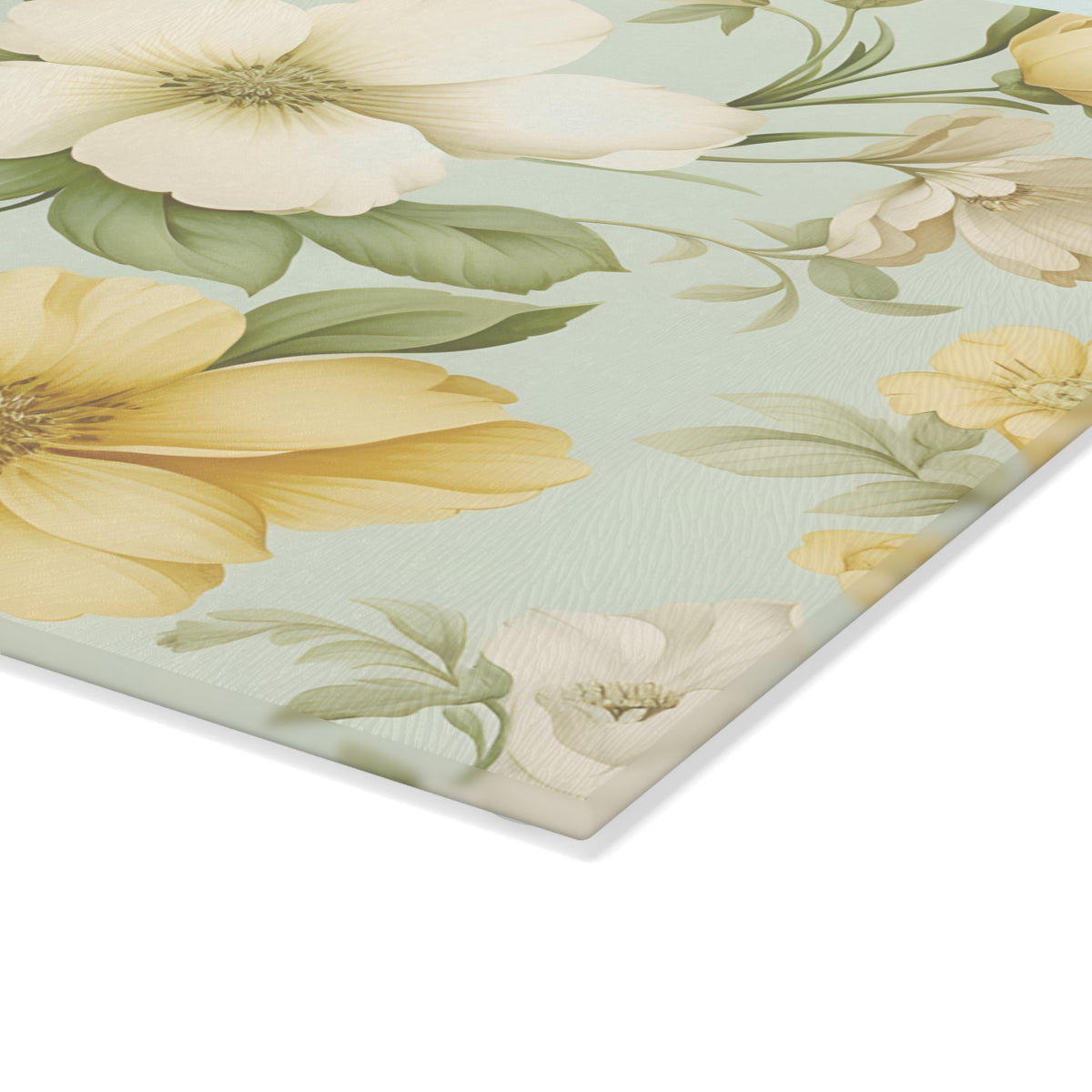 Floral Glass Cutting Board — Vintage Yellow Dogwood Design