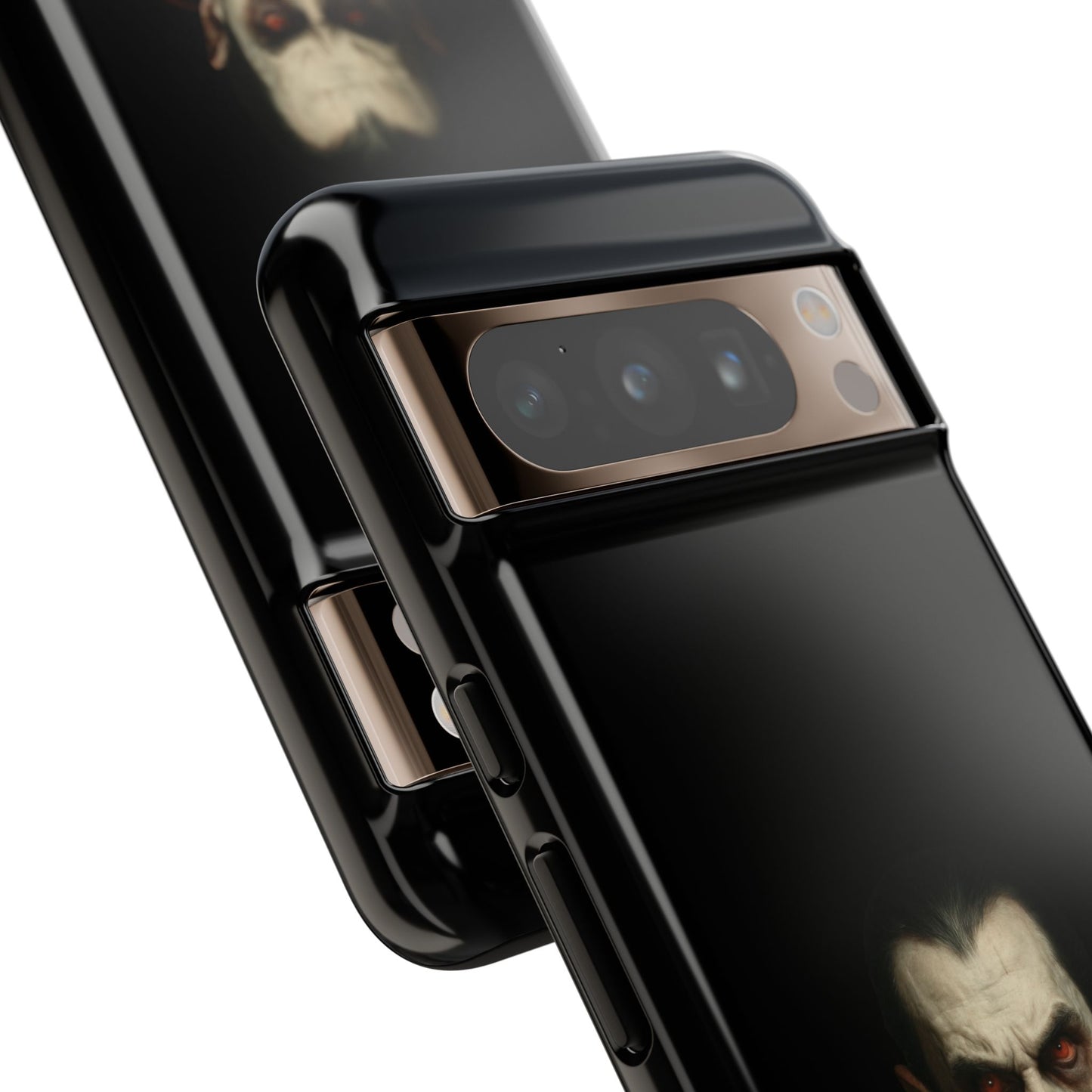 Gothic vampire portrait phone case featuring Dracula horror design for iPhone, with dark, artistic vampire imagery.