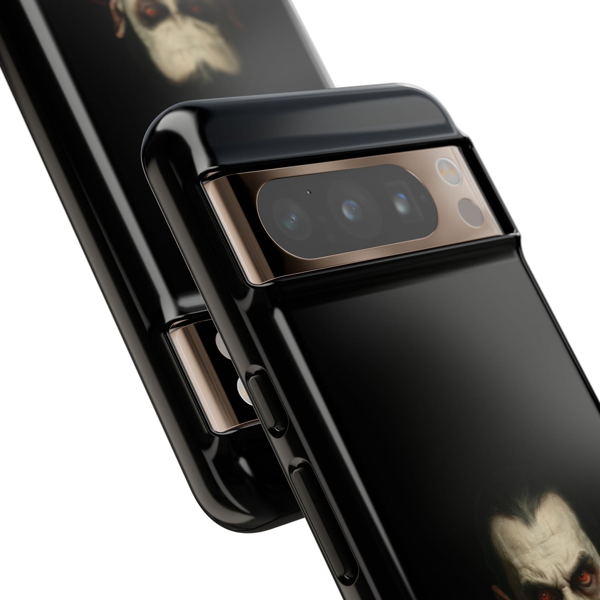 Gothic vampire portrait phone case featuring Dracula horror design for iPhone, with dark, artistic vampire imagery.