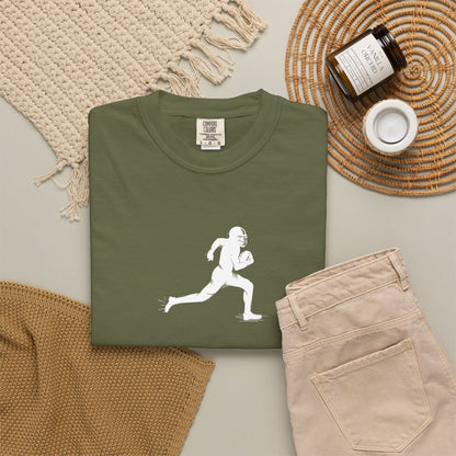 Sporty Unisex Garment-Dyed T-Shirt with Football Player Graphic, Activewear, Casual Wear, Gift for Runners, Fitness Apparel, Everyday Style