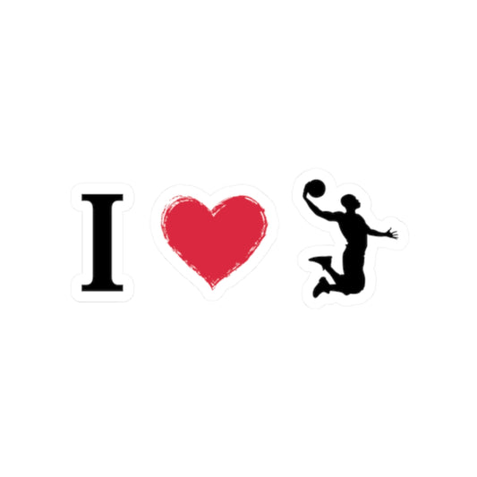 I Heart Basketball kiss-cut sports decal sticker on paper for laptops and water bottles, by Printify.