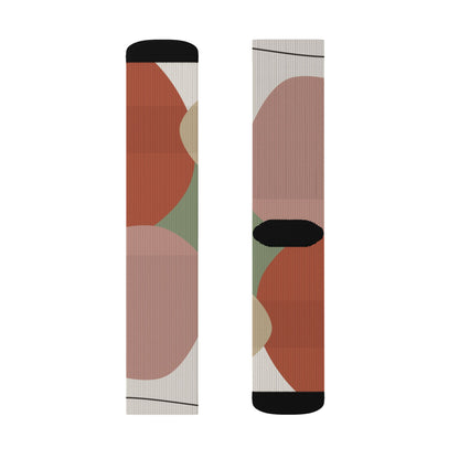 Abstract Geometric Floral Sublimation Socks | Colorblock Crew Socks
