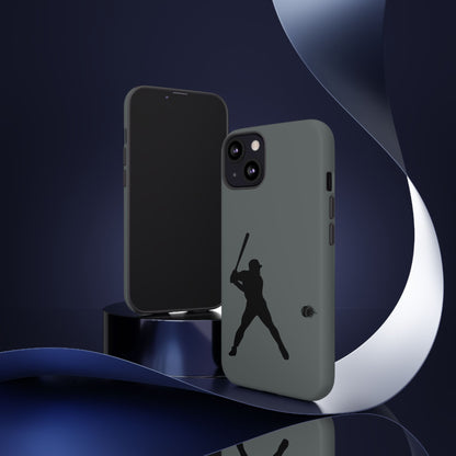 Black iPhone case with white baseball silhouette print, protective sporty design for iPhone from Printify