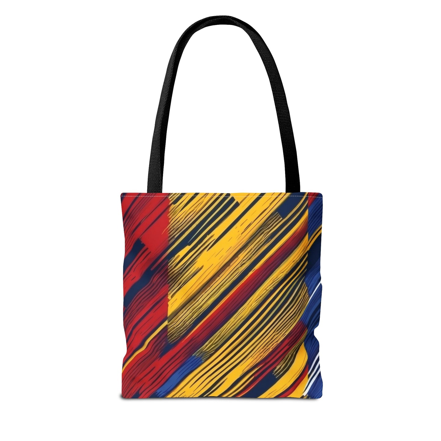 Abstract Brushstroke Tote Bag - Bold Red, Yellow & Blue All-Over Print