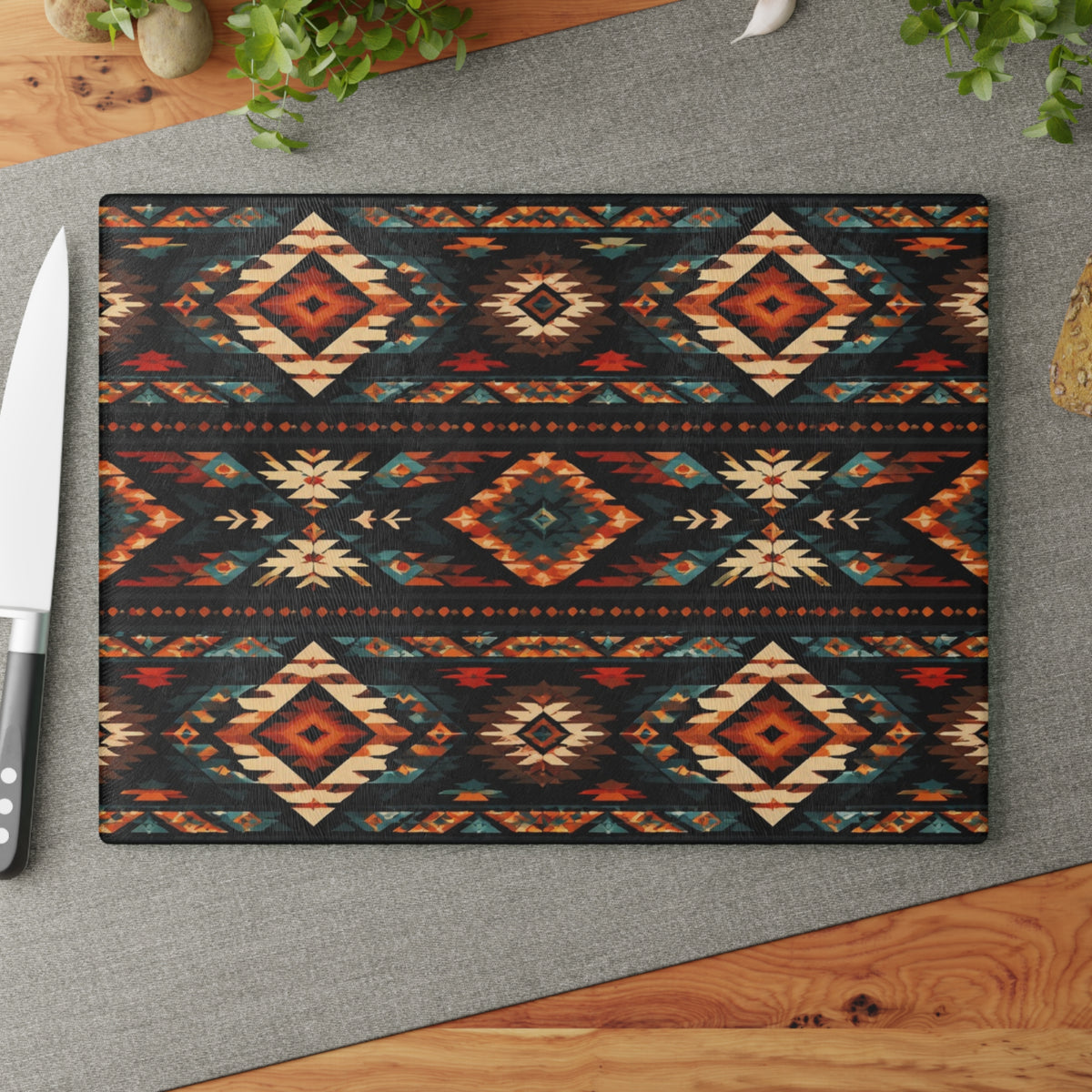 Southwest Aztec Glass Cutting Board – Rustic Tribal Pattern Kitchen Board
