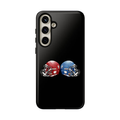 Red and blue football helmet tough phone case for iPhone, protective Printify phone cover with athletic design.