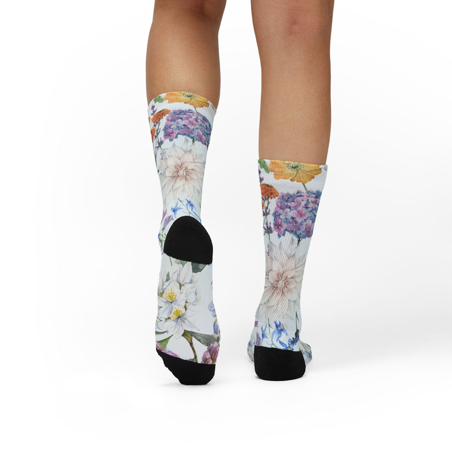 Watercolor Wildflower Socks | Floral Crew Socks, Pastel Garden Print