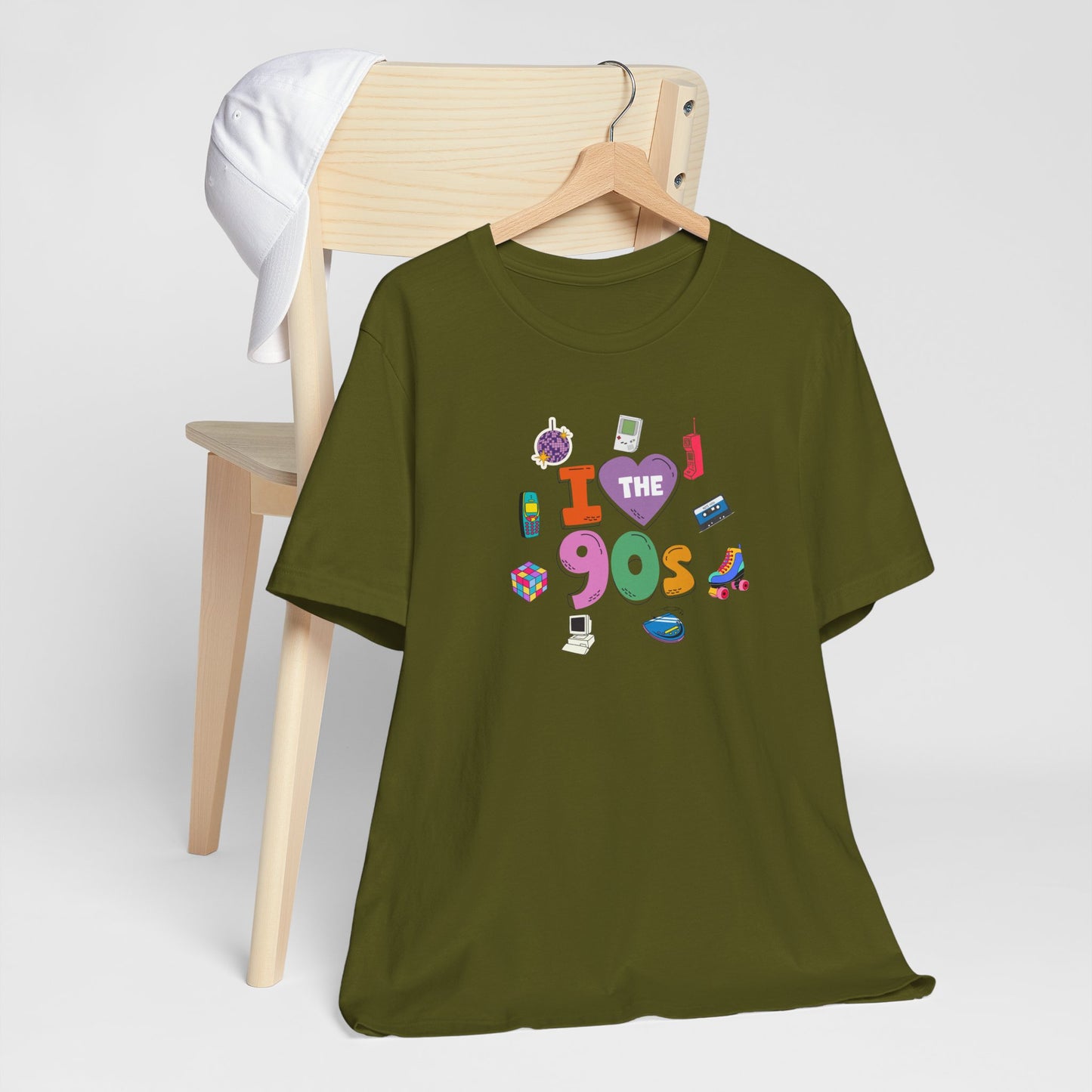 I  Love the 90's Short Sleeve Tee - Retro Graphic Tee, Vintage Style Shirt, Perfect for Casual Outings, 90s Nostalgia Apparel