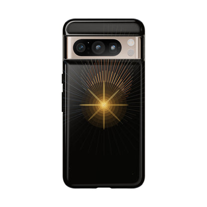 Tough Cases - Radiant Star Phone Case, Protective Black Shockproof Cover with Golden Light Design