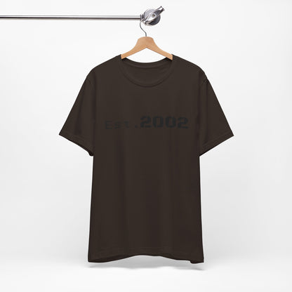 Vintage Est. 2002 T-Shirt by Printify showing a classic graphic design celebrating the year of establishment.
