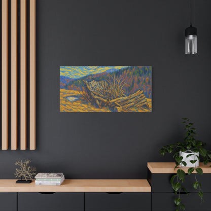 Impressionist Starry Landscape canvas print by Printify, featuring a vibrant night sky with stars and a scenic landscape.