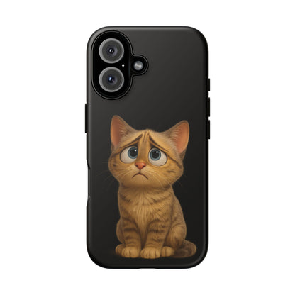 Cute sad kitty print phone case for iPhone, protective design featuring a sad kitten illustration by Printify.