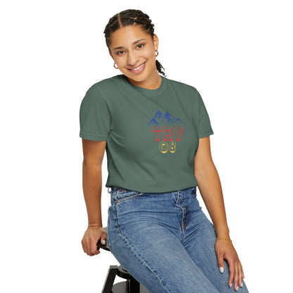 Unisex garment-dyed T-shirt with TRV08 Logo print, featuring soft fabric and casual fit, by Printify.