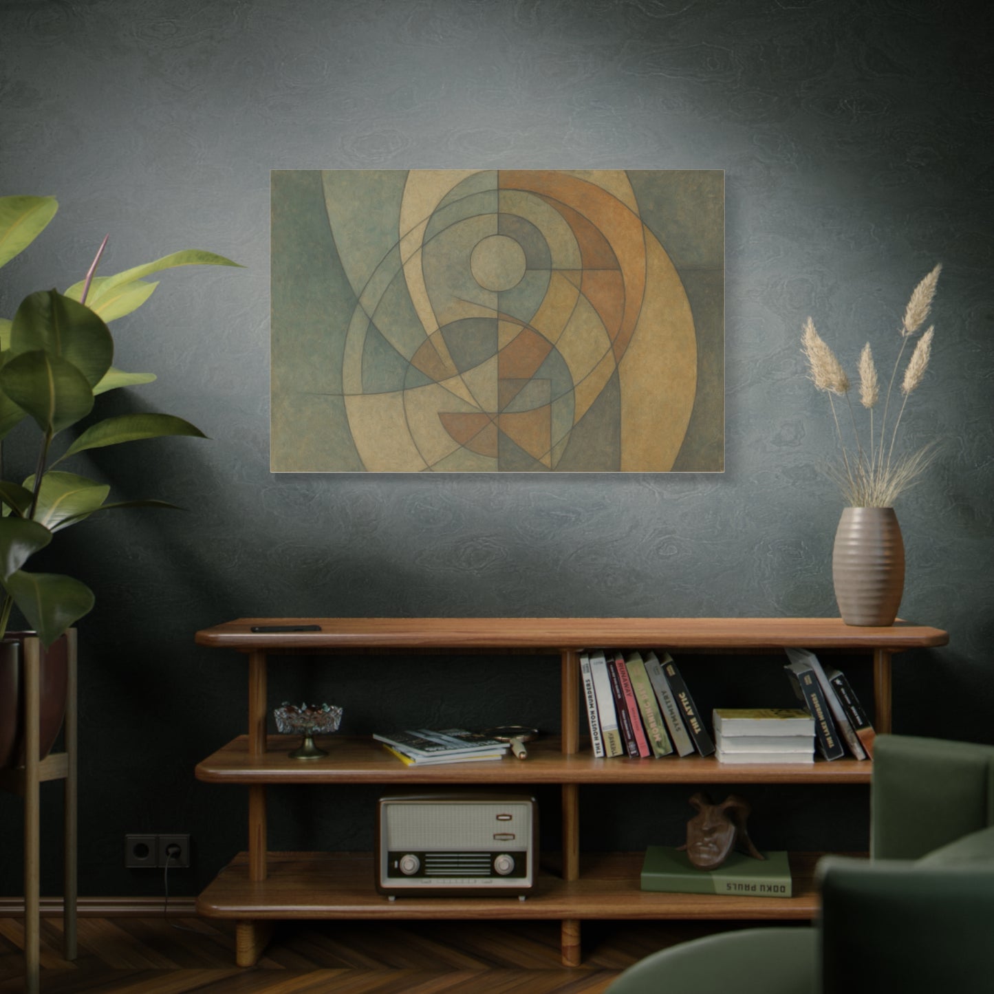 Abstract geometric circles on a matte canvas, featuring bold shapes and vibrant colors, by Printify.