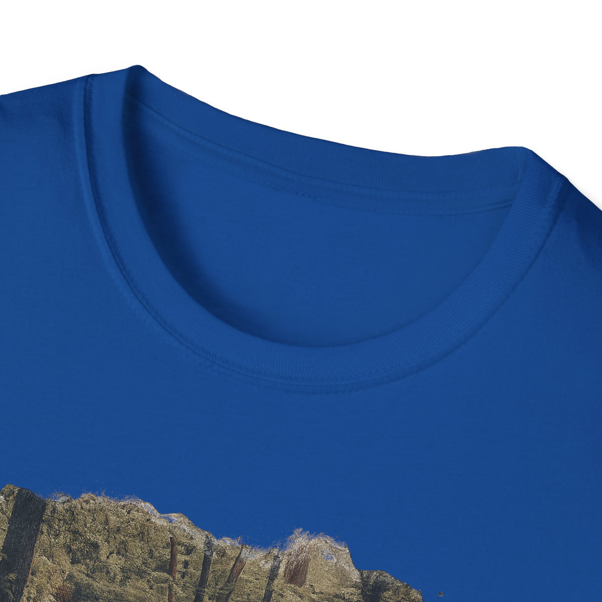 Vintage forest landscape T-shirt by Printify featuring a nature pathway design on a comfortable cotton tee.